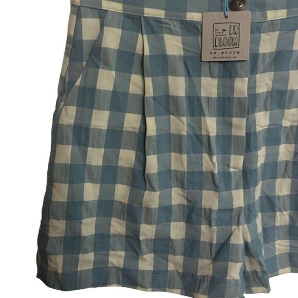 Dr. Bloom Barcelona SL Shorts Pleated waist Outlet Beat Vichy Agua Size SM NWT - Picture 7 of 7